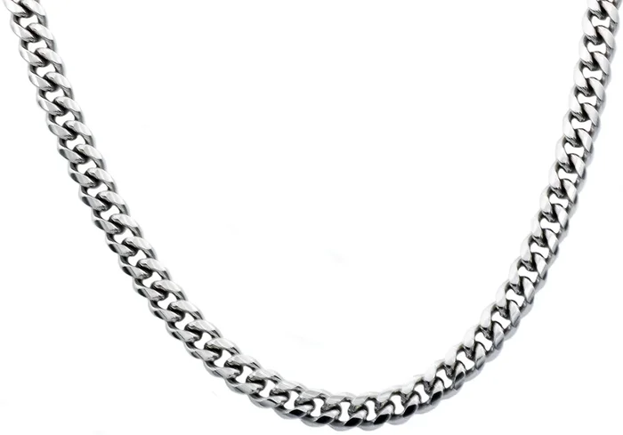 Mens 8mm Stainless Steel Cuban Link Chain Necklace With Box Clasp