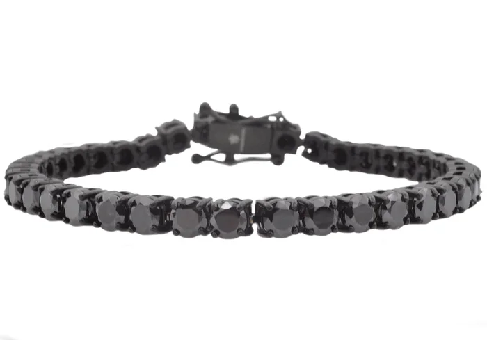 Mens Black Stainless Steel Chain Bracelet With Black Cubic Zirconia