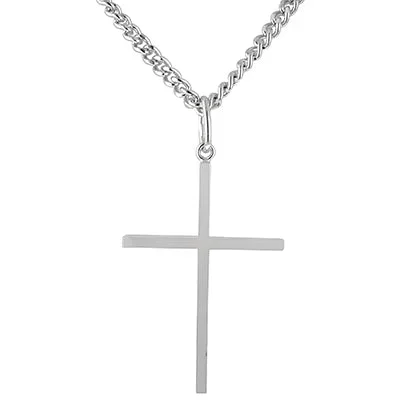 Mens Cross Necklace in Sterling Silver with Stainless Steel Chain
