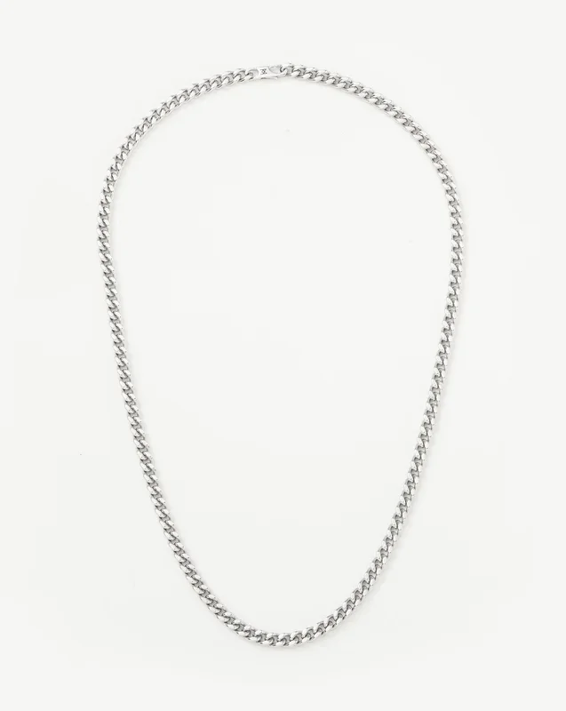 Mens Flat Curb Chain Necklace | Silver Plated