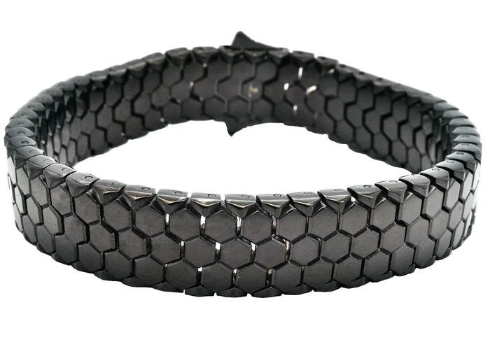 Mens Honey Comb Texture Black Plated Stainless Steel Bracelet