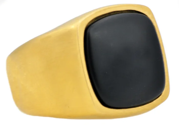 Mens Onyx And Gold Stainless Steel Ring