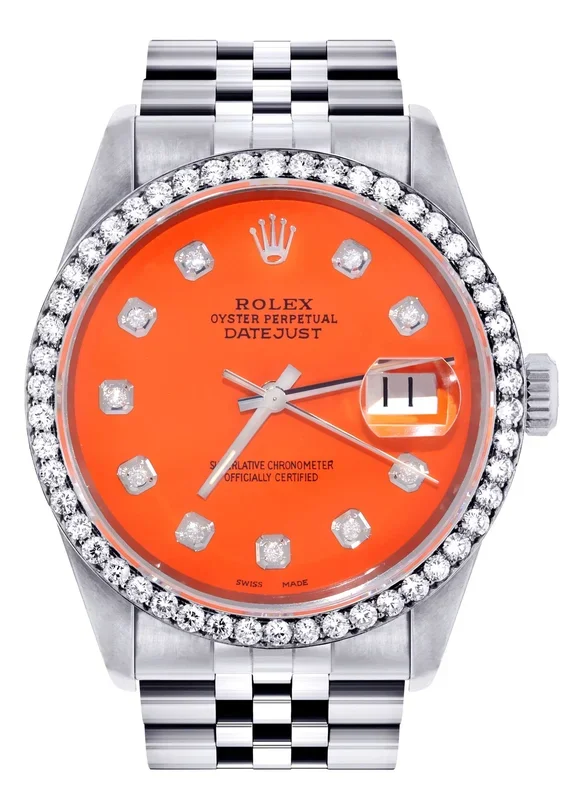 Mens Rolex Datejust Watch 16200 | 36Mm | Orange Dial | Jubilee Band