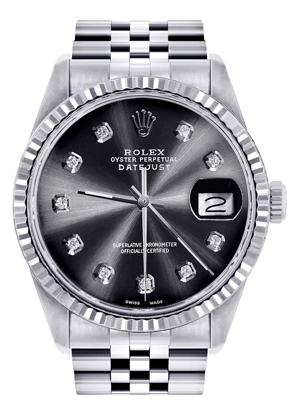Mens Rolex Datejust Watch 16200 | Fluted Bezel | 36Mm | Chrome Dial | Jubilee Band