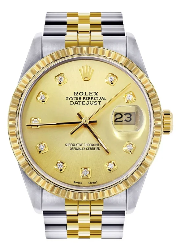 Mens Rolex Datejust Watch 16233 Two Tone | Fluted Bezel | 36Mm | Gold Dial | Jubilee Band