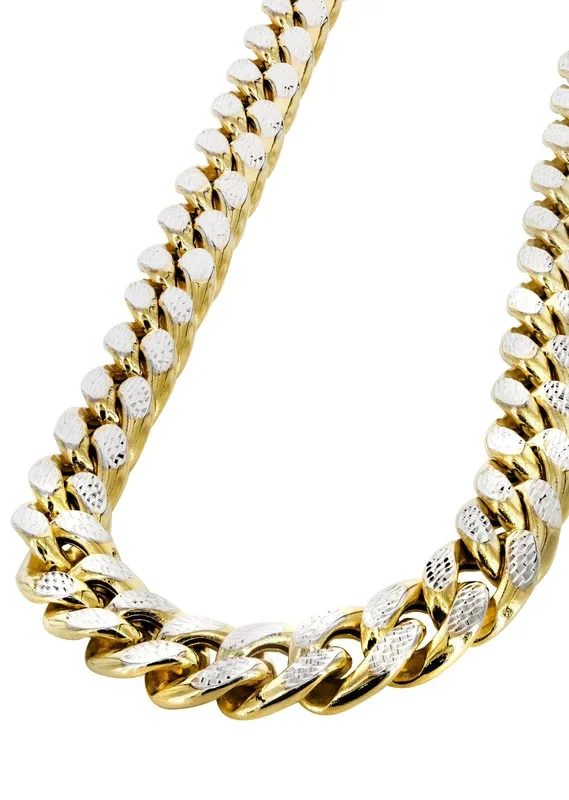 Mens Semi Solid Diamond Cut Miami Cuban Link Chain 10k Gold