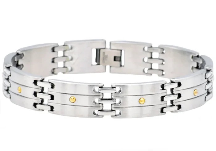 Mens Stainless Steel Bracelet With Gold Screws
