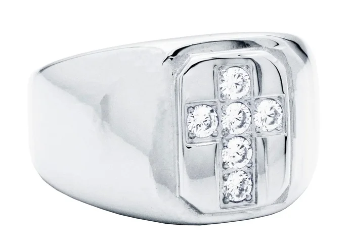Mens Stainless Steel Cross Ring WIth Cubic Zirconia