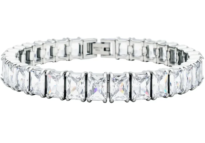 Mens Stainless Steel Tennis Bracelet with Cubic Zirconia