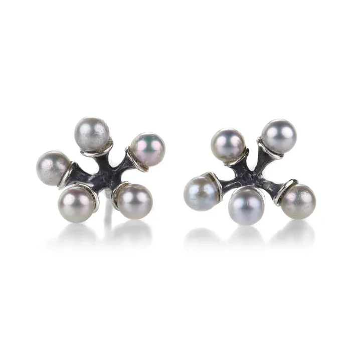 Micro Akoya Pearl Gray Jacks Earrings
