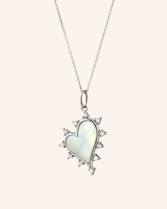 Midi “Love” Heart Necklace with Mother of Pearl and Sapphires