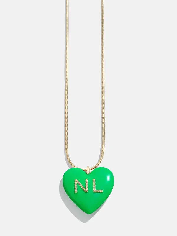 Millie Bubble Heart Custom Initial Necklace – Bright Green