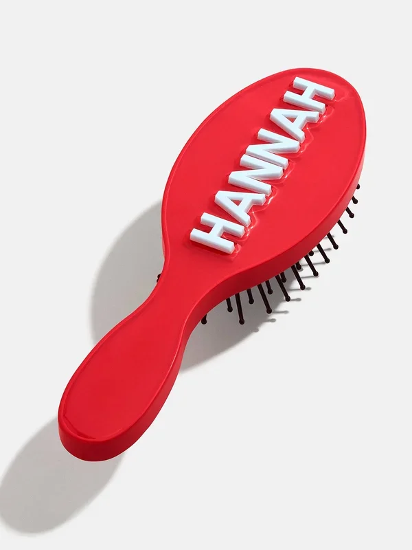 Mini Block Font Custom Hair Brush – Red/Light Blue