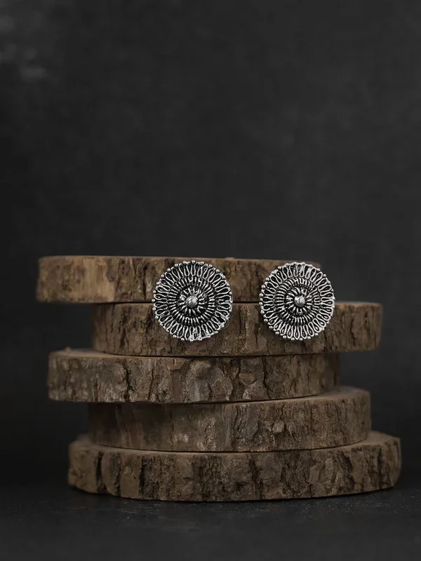 Mini Chakra Oxidised Stud Earring