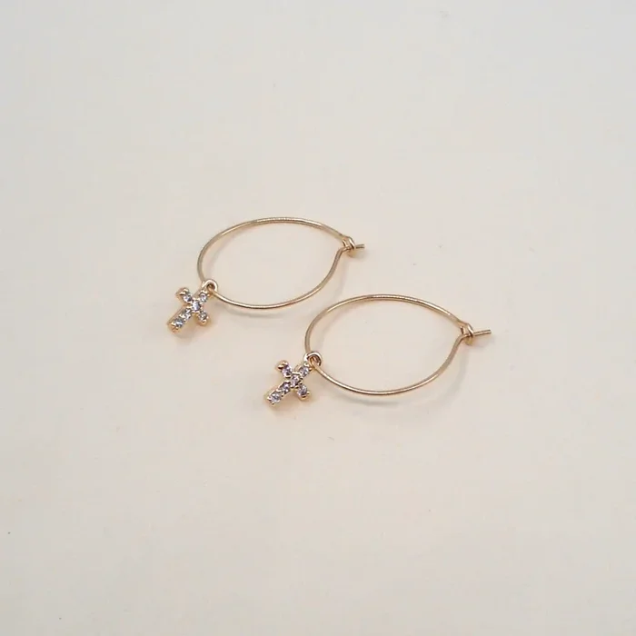 Mini CZ Cross Hoops