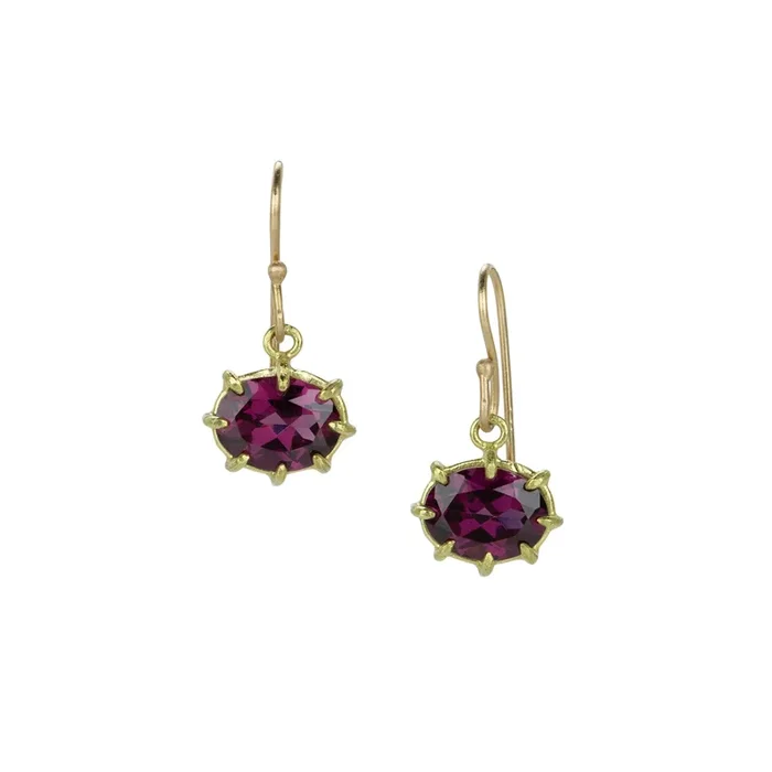 Mini Oval Rhodolite Garnet Drop Earrings