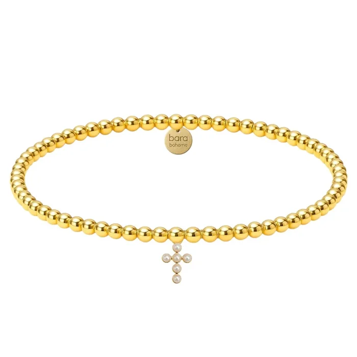 Mini Rachel Cross Charm | Gold Filled Beaded Bracelet