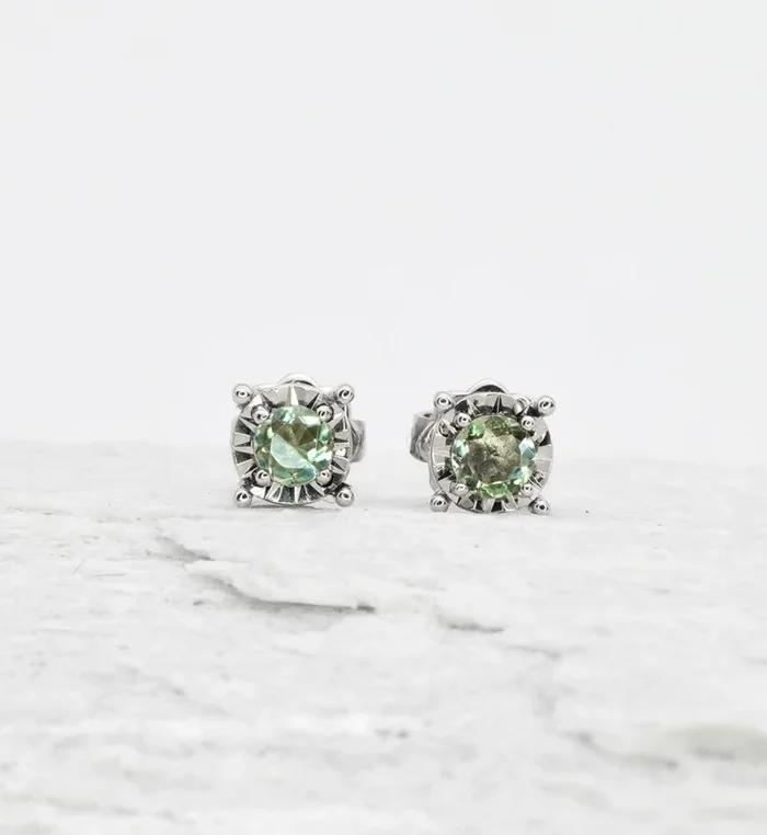 Minimalist Aquamarine Studs – Genuine Aquamarine Earrings – 18k White Gold Earrings