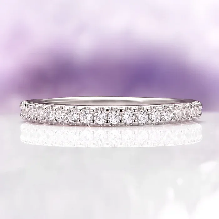 Minimalist Simulated Diamond Wedding Band in Sterling Silver (2mm)