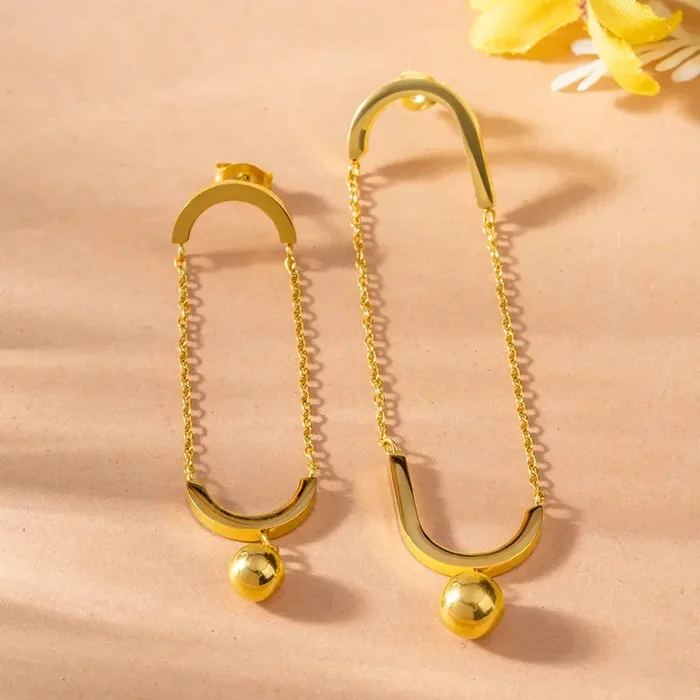 Mismatch U Bend Ball Dangle Earrings