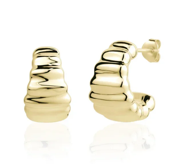 Miss Mimi Bamboo Curve Small Hoop Women’s Earrings in 925 Yellow Sterling Silver/Gold Plated