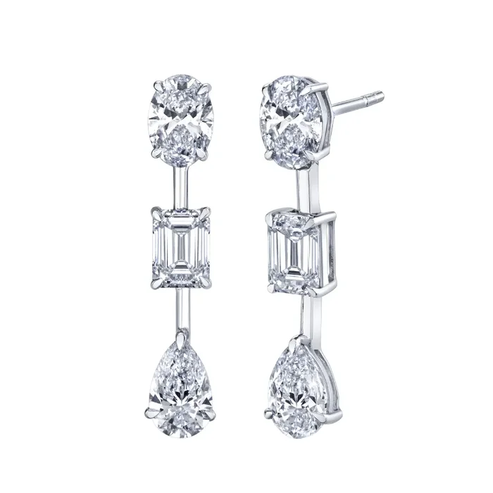 Mixed Diamond Drops – 14K White Gold