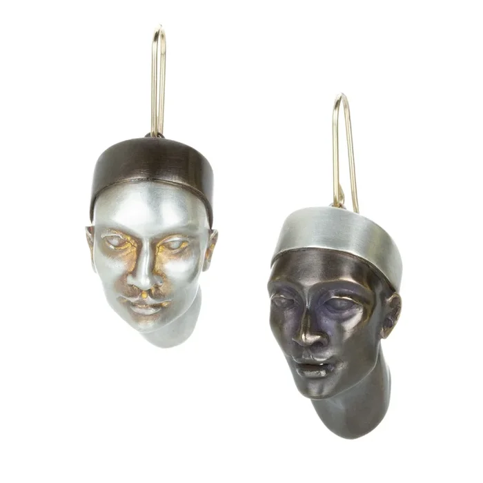 Mixed Metal Head Earrings with Hats
