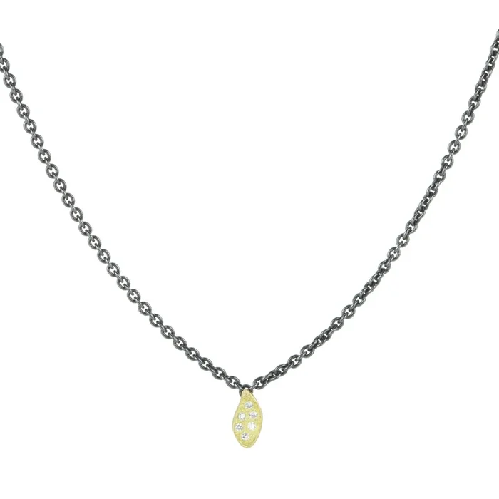 Mixed Metal Leaf Necklace with Diamonds