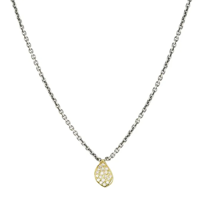 Mixed Metal Pave Hydrangea Leaf Necklace