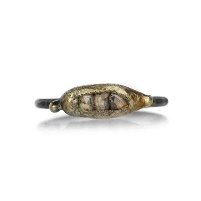 Mixed Metal Rose Cut Cognac Diamond Ring