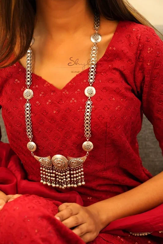Mizoya Tribal Motif Ball Chain Cluster Statement Necklace