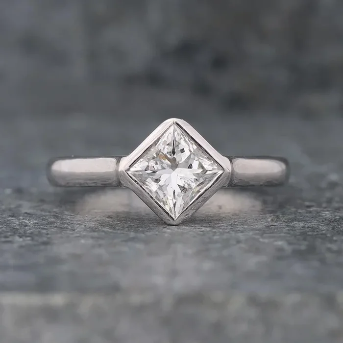 Modern Bezel Solitaire Princess Diamond Ring (1.19ct) in 14k White Gold