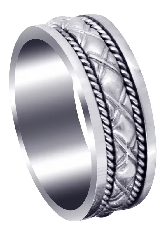 Modern Mens Wedding Band | Sand Blast / High Polish Finish (Elliott)
