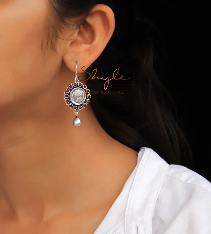 Moh Victorian Coin Ruby Earring