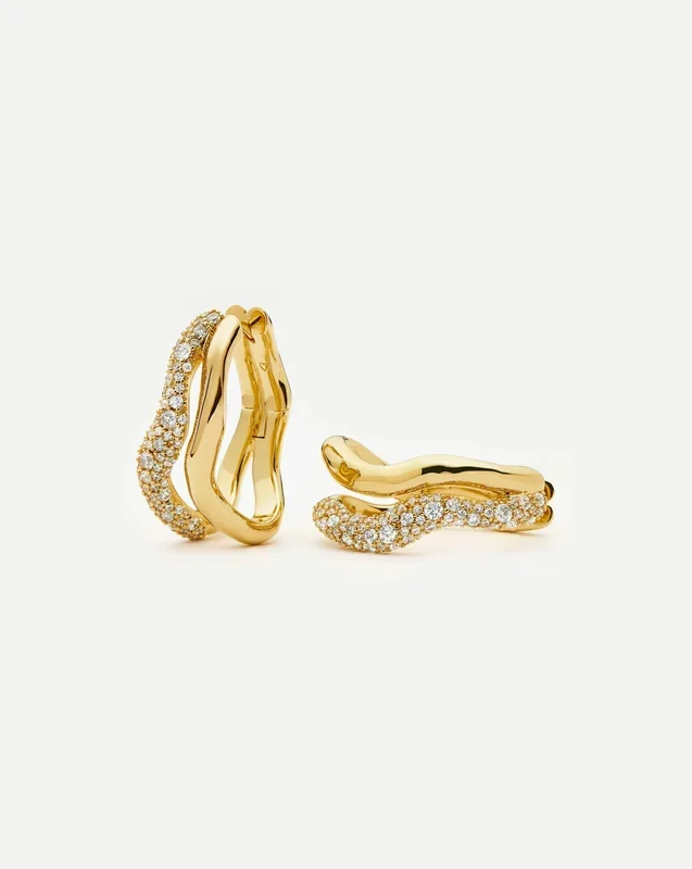 Molten Snow Double Medium Hoop Earrings | 18k Gold Plated/Cubic Zirconia