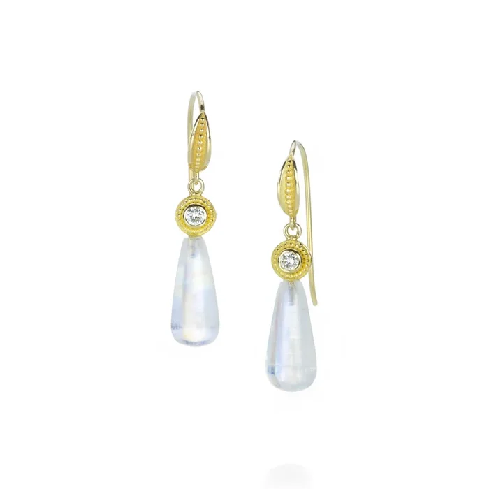 Moonstone and Diamond Drop Earrings