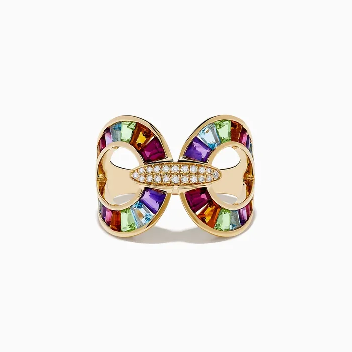 Mosaic 14K Yellow Gold Semi Precious and Diamond Ring