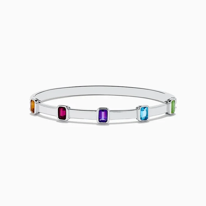 Mosaic 925 Sterling Silver Multicolor Gemstone Bangle