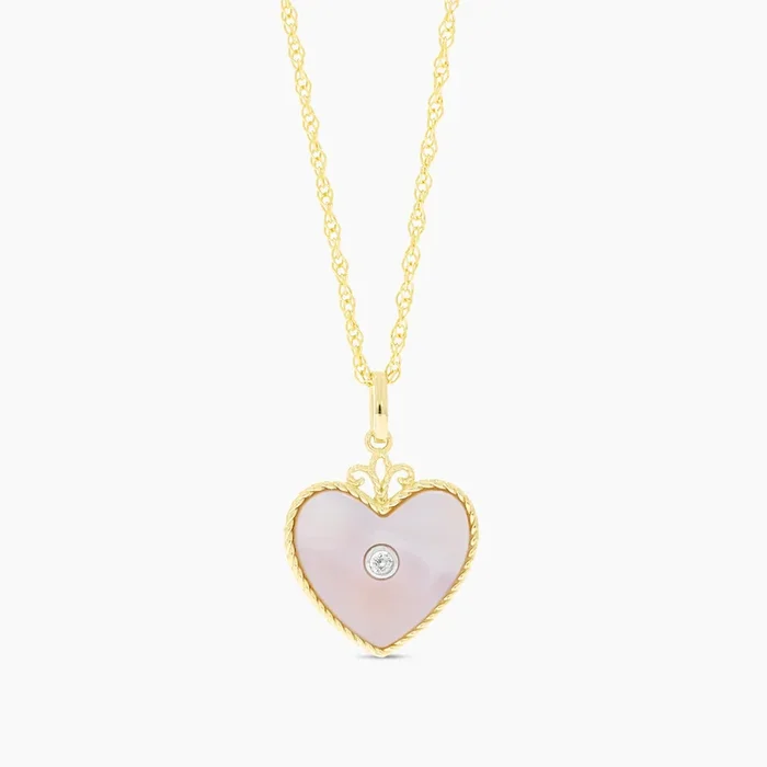 Mother of Pearl and Diamond Heart Necklace