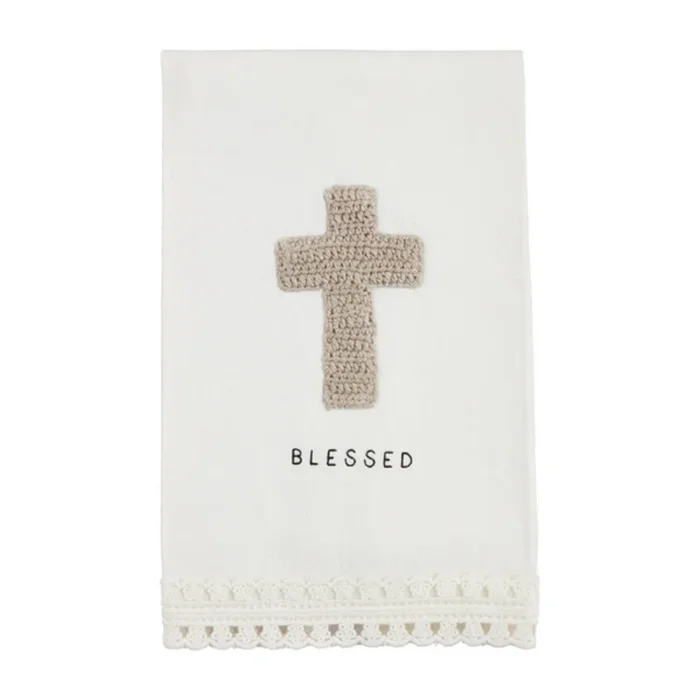 Mud Pie Blessed Crochet Trim Towel