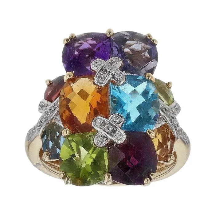 Multi-Color Gem Stones Ring (Multi-Color Gem Stones 10.65 cts. Cut White Diamond 0.13 cts.)