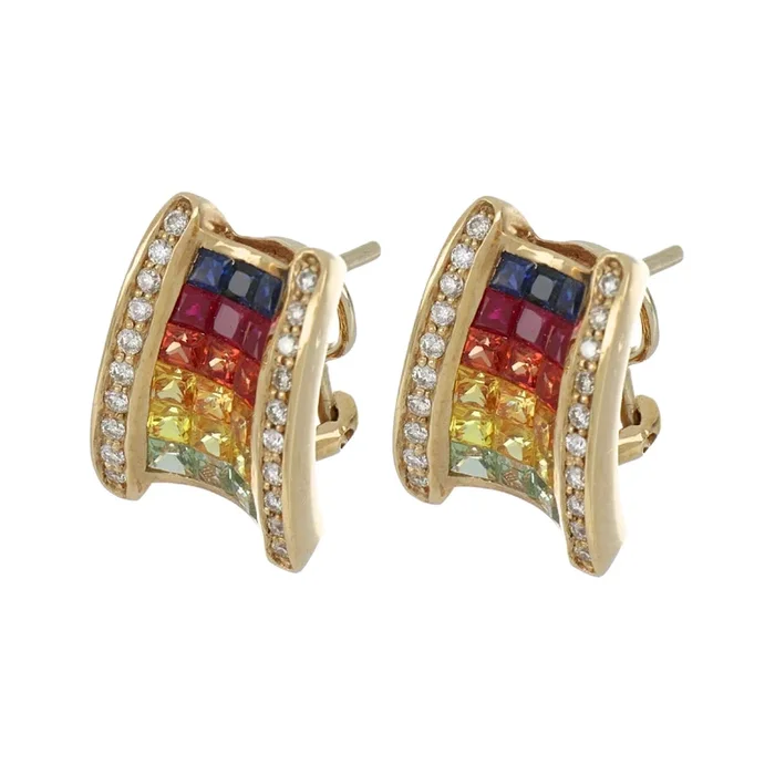 Multi-Color Sapphire Earrings (Multi-Color Sapphire 2.45 cts. Cut White Diamond 0.32 cts.)