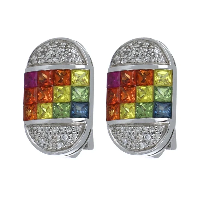 Multi-Color Sapphire Earrings (Multi-Color Sapphire 3.05 cts. Cut White Diamond 0.29 cts.)
