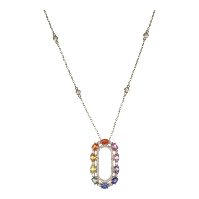 Multi-Color Sapphire Necklace (Multi-Color Sapphire 1.16 cts. White Diamond 0.54 cts.)