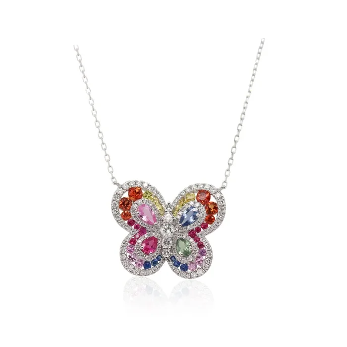 Multi-Colored Sapphire Butterfly Pendant