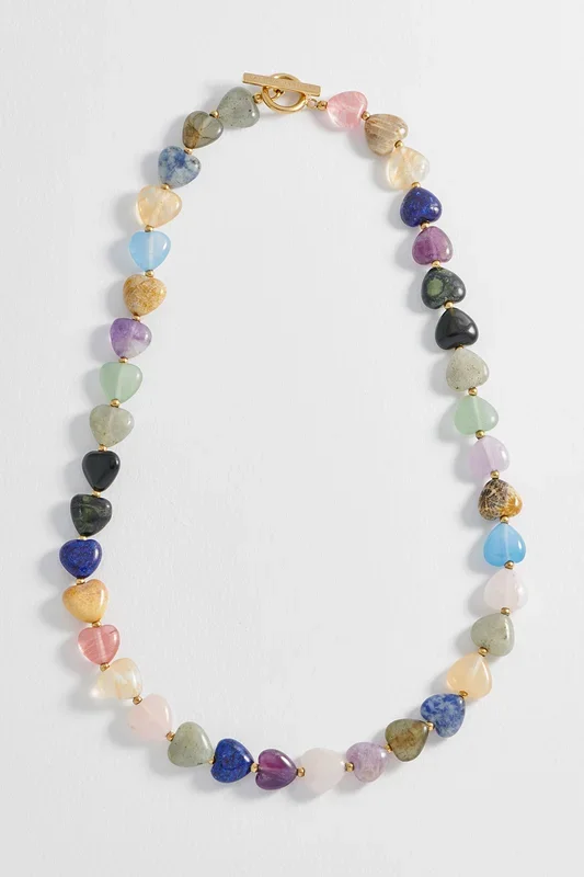 Multi-Gemstone Heart T-Bar Necklace