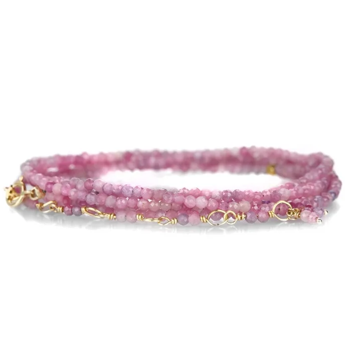 Multicolored Pink Ruby Bead Wrap Bracelet – 34″