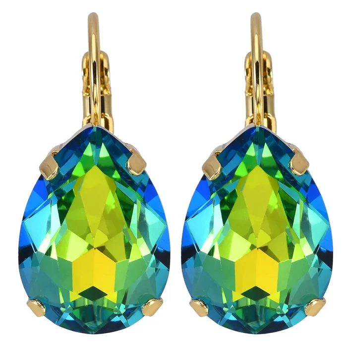 Mystic Green Sphinx Goddess Teardrop Leverback Earrings (Goldtone/Green Sphinx)