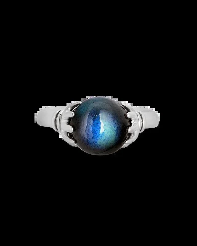 Mystic Hand Labradorite Crystal Ball Ring