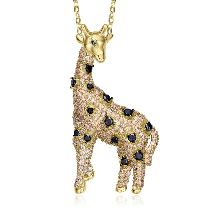 Natalie Champagne & Black Iced Out Giraffe Pendant